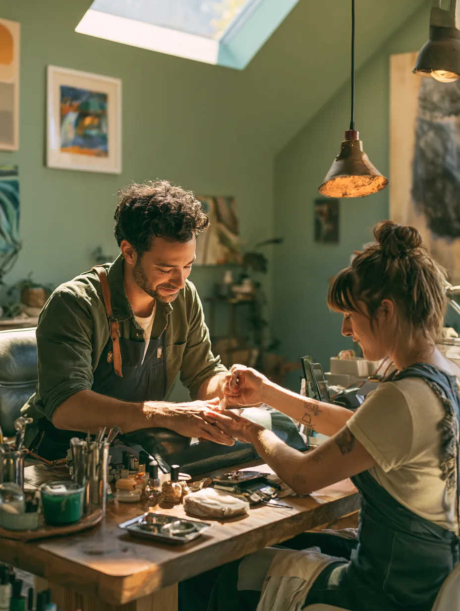 Man relaxing during a manicure at a calm neighborhood salon, enjoying a small treat after a trulend debt consolidation loan simplified his bills